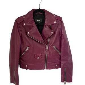 Mackage Burgundy Purple Baya Lamb Leather Biker Moto Motorcycle Jacket Medium